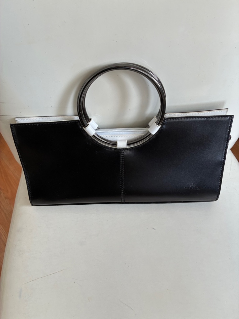 VTG DANIELA MODA HANDBAG CLUTCH VERA PELLE Leather Black and White Italy